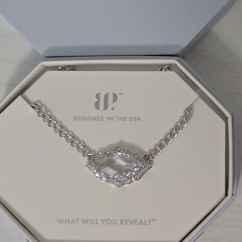 Silver Chain Necklace with Crystal Accent